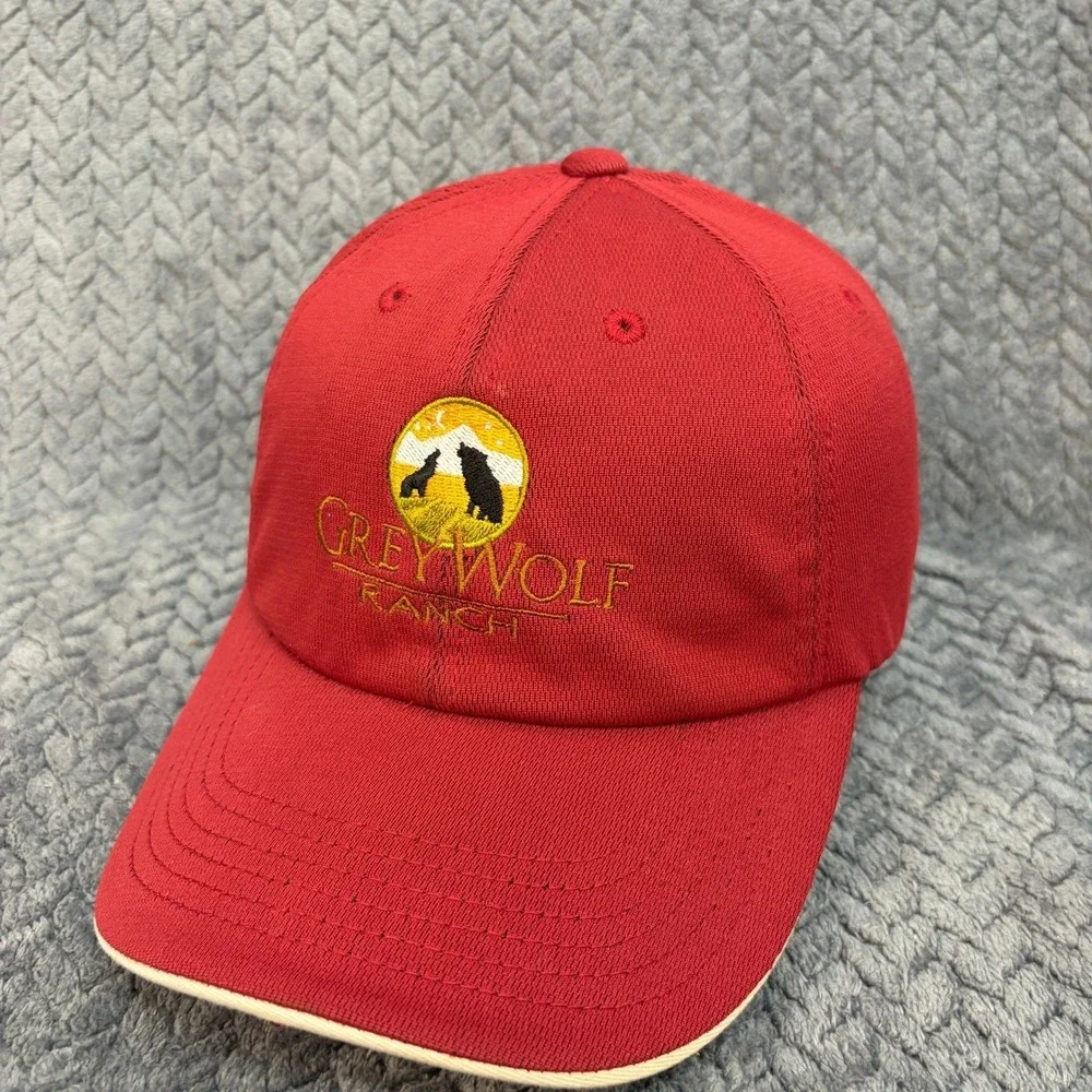 Port Authority Grey Wolf Ranch Red Embroidered Baseball Cap Hat Adjustable 0789
